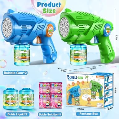 Bubble Gun Machine for Kids 4-8: 2-Pack Automatic Bubble Guns with 2 Bottles Refill Solution - Summer Outdoor Toys Bubble Blaster Maker Blower for Easter Party - Image 2