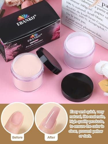 EBANKU Nude Pink Acrylic Powder, 2 * 60g/2.1oz Acrylic Powder Large Capacity Professional Acrylic Nail Powder for Nail Acrylic Extension, Nail Carving, Long-Lasting, No Nail Lamp Needed - Image 4