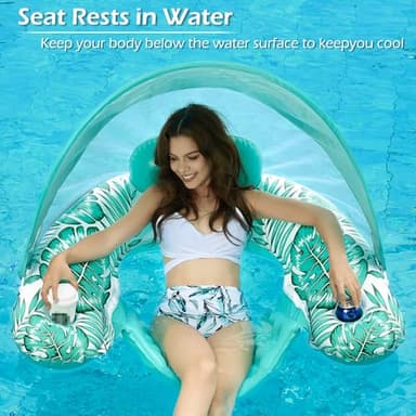 Jasonwell Pool Float with Canopy - Inflatable Pool Floaties Adult Floating Pool Chair Lounge Floats for Swimming Pool Water Chair Pool Lounger with Cup Holders Pool Toy Party Floaty for Adults - Image 5