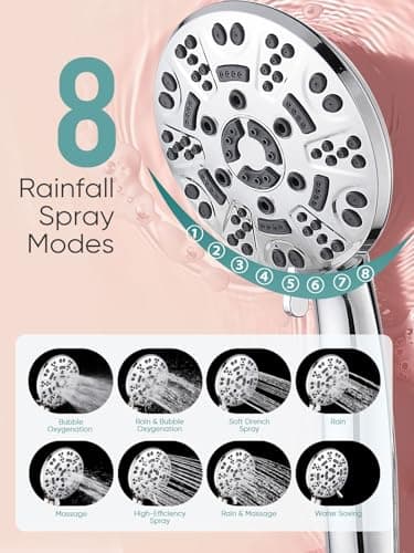 Cobbe High Pressure 8 Functions Shower Head with handheld - Powerful Detachable Shower Head Set for Low Water Pressure - Tool-less 1-Min Installation, Extra Long 60" Stainless Steel Hose (Chrome) - Image 3