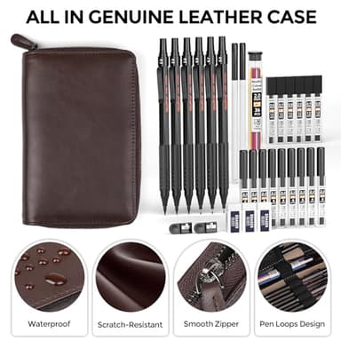 Nicpro 30PCS Black Metal Mechanical Pencil Set in Leather Case, Art Drafting Pencil 0.5, 0.7, 0.9 mm, 2mm Lead Pencil Holders for Sketching Drawing With 16 Tube (6B 4B 2B HB 2H 4H Colors)Lead Refills - Image 6