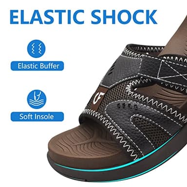 COFACE Mens Sport Recovery Sandals Plantar Fasciitis Soft Cushion Lightweight Orthotic Slides for Men Brown Size 9 - Image 5