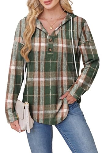 Womens Tops Dressy Casual V Neck Sweatshirts Holiday Outfits Vacation Travel Hoodies Ugly Christmas Sweaters Plaid Green S - Image 3