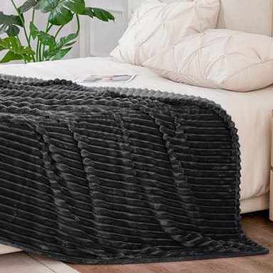 BEDELITE Fleece Blanket King Size – 3D Ribbed Jacquard Soft and Warm Decorative Fuzzy Blankets – Cozy, Fluffy, Plush Lightweight Throw Blankets for Couch, Bed, Sofa(Black, 108x90 inches) - Image 6