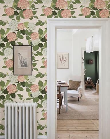 HomKihapai Floral Peel and Stick Wallpaper Self Adhesive Hydrangea Wall Paper French Country Cream Stick on Wallpaper for Bedroom Wall Decor Elegant Mural (Blush Hydrangea, 472.44“ X 17.4") - Image 4