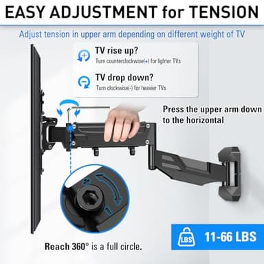 MOUNTUP Height Adjustable TV Wall Mount for 26-55 Inch TVs, Gas Spring Full Motion Articulating TV Bracket with Smooth Swivel Tilt & Safe Corner Installation, 400x400mm VESA, 11-66 lbs, Matte Black - Image 2