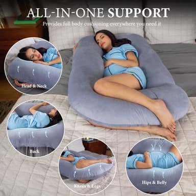 Pharmedoc Pregnancy Pillows, U-Shape Full Body Pillow -Removable Cover Jumbo Size - Grey - Pregnancy Pillows for Sleeping - Body Pillows for Adults, Maternity Pillow and Pregnancy Must Haves - Image 2