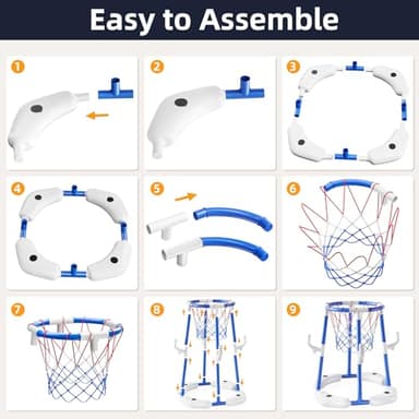 NIPLOOOW Pool Basketball Hoop, 2-in-1 Floating Pool Toys Ring Game with 4 Balls and Pump, Outdoor Swimming Pool Basketball Games Water Play Toy Family Party for Kids Adults Age 3-12 (Blue) - Image 7