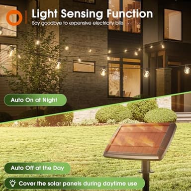addlon 200FT(2 Pack*100FT) Solar String Lights Outdoor Waterproof with Remote, Dimmable Commercial Grade Solar Powered String Lights with 108 LED Bulbs, Hanging Light for Backyard Party Decor - Image 9