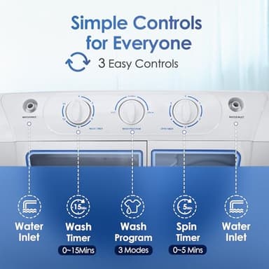 Anypro Portable Clothes Washing Machine, Twin Tub 28 Lbs Capacity Compact Mini Small Laundry Washer and Dryer Combo 2 In 1 Washer (18 Lbs) & Spinner (10 Lbs) for Apartments, Dorms, RV, Camping - Image 5