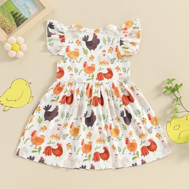 Farm Baby Clothes Animals Rooster Hen Print Fly Sleeve Baby Dress Summer Clothes 6 12 18 24Months 2T 3T 4T 5T 6T (US, Age, 4 Years, 5 Years, Chicken A) - Image 4