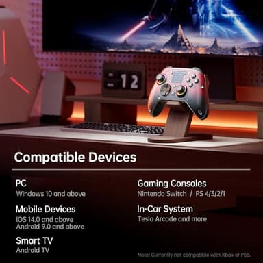 GUSGU G7 Wireless Gaming Controller with Interactive Screen, 1000Hz Polling Rate, Hall Joysticks & Triggers, 4 Programmable Buttons, Compatible with PC, Switch, PS4, iOS, Android, Red - Image 9