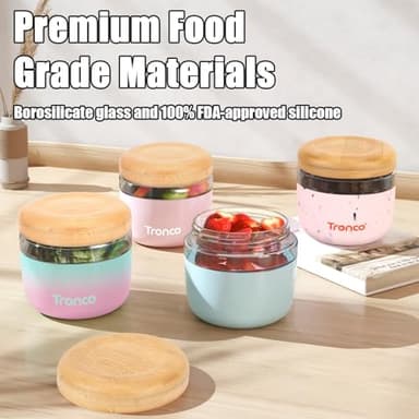 Tronco 24 oz Glass Container with Bamboo Lids, Food Storage Bowls for Soup, Stew & Overnight Oats, 100% Leak & Spill Proof, Airtight, Microwave & Dishwasher Safe, BPA-Free - Image 3