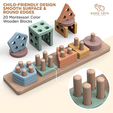 GOPO TOYS Montessori Toys for 1+ Year Old – Wooden Shape Sorter & Stacking Puzzle – Toddler Learning, Fine Motor Skills & Developmental Toy for Boys & Girls - Image 2