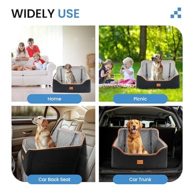 Dog Car Seat for Medium Dogs - Pet Car Seat with 2 Safety Straps & Waterproof Padding, Portable Pet Carrier for Cars, Trucks & SUVs, Comfortable Booster Bed for Pets Up to 55lbs (Black/Grey) - Image 8