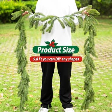 9.8 Ft Christmas Norfolk Pine Garlands, Single Fork Norfolk Pine Realistic Touch Garland, Artificial Pines Greenery Garland for Christmas Table Fireplace Wall Home Decoration - Image 2