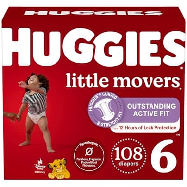 Huggies Size 6 Diapers, Little Movers Baby Diapers, Size 6 (35+ lbs), 108 Count (2 Packs of 54), Packaging May Vary - Image 1
