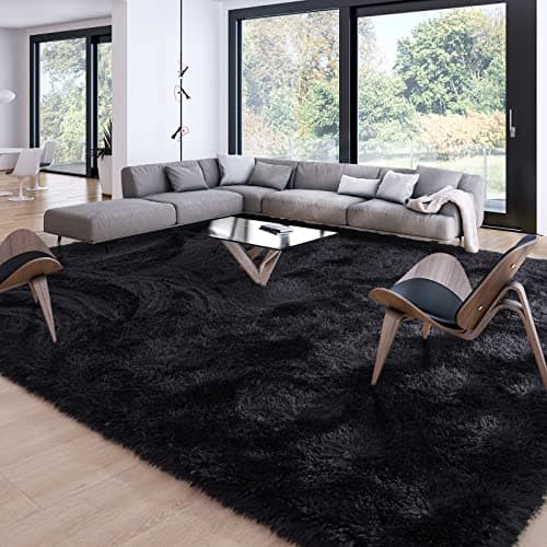 Merelax Soft Modern Indoor Large Shaggy Rug for Livingroom Bedroom Dorm Kids Room Home Decor, Non-Slip Plush Fluffy Furry Fur Area Rugs Comfy Nursery Accent Floor Carpet 9x12 Feet, Black - Image 1