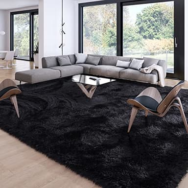 Merelax Soft Modern Indoor Large Shaggy Rug for Livingroom Bedroom Dorm Kids Room Home Decor, Non-Slip Plush Fluffy Furry Fur Area Rugs Comfy Nursery Accent Floor Carpet 9x12 Feet, Black - Image 1