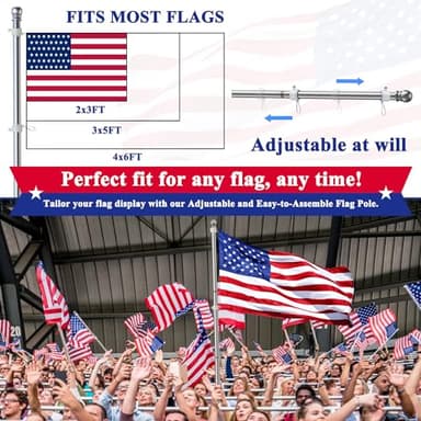 ESTTOP 5 FT Flag Pole, Tangle Free Spinning Stainless Steel Weather Resistant Rustproof Flagpole for 3x5 USA Flag Sports Fan Outdoor Flags 1" Dia Flag Poles for Outside House, Wall-Mounted (Silver) - Image 5