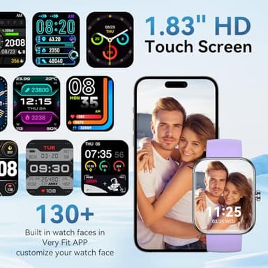 Smart Watch for Men Women, Alexa Built-in Fitness Tracker with Call Function & 1.83" HD Touchscreen, Heart Rate/Sleep Monitor, 100 Sport Modes, IP68 Waterproof, iOS Android Compatible (Purple) - Image 5