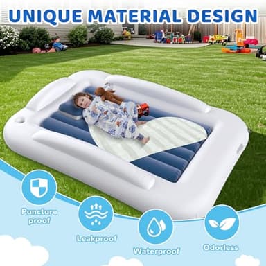 Deeteck Inflatable Toddler Travel Bed - 60 Inches Portable Toddler Bed for Travel with Safety Sides - Cozy Kids Air Mattress Set with High-Speed Pump & Carry Case - Lightweight & Easy to Inflate -Blue - Image 4