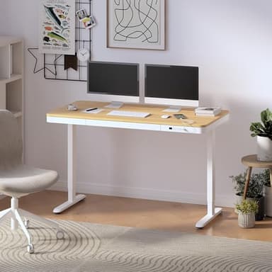 FLEXISPOT 55" Electric Standing Desk with Drawers, Quick Assembly Home Office Sit Stand Desk with Storage, USB Charging, Computer Desk for Home Office (Maple Top + White Adjustable Frame, Comhar) - Image 2