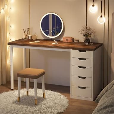Tribesigns Computer Desk with 5 Drawers, 47 inches Rustic Brown Home Office Desk with Storage, Modern Simple Laptop Desk Study Writing Table for Small Spaces (Reversible Drawer Cabinet) - Image 6
