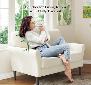 Small Sofa Couch, 48" Loveseat Sofa, Soft Velvet Love Seat Couches, Small Couch for Bedroom with 21" Deep Seat, Comfy Couches for Living Room, Tool-Free Setup Sofas for Living Room, White - Image 4