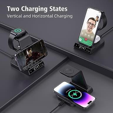 Wireless Charging Station, YiJYi 3 in 1 Watch Charger Stand with Digital Clock Suitable for iWatch SE/6/5/4/3/2/1,AirPods Pro, for iPhone 16/15/14/13/12/11 Pro Max/XS/XR/X/8/Samsung S23/S22/S21 - Image 3