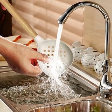 Silicone Cooking Utensils Set - 446°F Heat Resistant Silicone Kitchen Utensils for Cooking,Kitchen Utensil Spatula Set w Wooden Handles and Holder, BPA FREE Gadgets for Non-Stick Cookware (Khaki) - Image 8