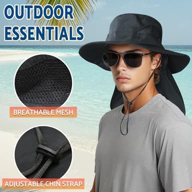 NPJY Sun Fishing Hats with Neck Flap for Men Women UV Sun Protection Bucket Hat Pure Green - Image 5
