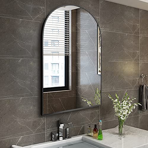 TinyTimes 26"x38" Arched Wall Mirror, Vanity Mirror, with Metal Frame, for Bathroom, Bedroom, Entryway, Modern & Contemporary Wall Mirror - Black - Image 1