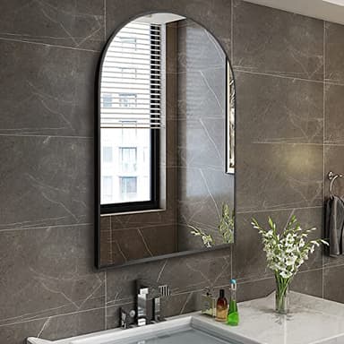 TinyTimes 26"x38" Arched Wall Mirror, Vanity Mirror, with Metal Frame, for Bathroom, Bedroom, Entryway, Modern & Contemporary Wall Mirror - Black - Image 1