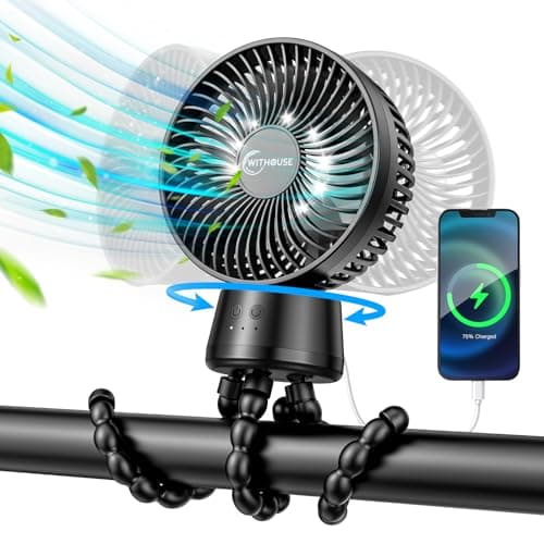 20000mAh Portable Stroller Fan, 120° Auto Oscillation, 3-IN-1 with Power Bank LED Light Detachable Flexible Tripod Rechargeable Battery Powered Clip On Fans Desk for Baby Crib Car Seat Travel - Image 1