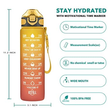 Enerbone 32 oz Drinking Water Bottle with Times to Drink and Straw, Motivational with Carrying Strap, Leakproof BPA & Toxic Free, Ensure You Drink Enough Water for Fitness Gym Outdoor - Image 2