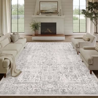 PureCozy Gray Area Rug 8x10 Machine Washable Large Vintage Living Room Distressed Non Slip Carpet Traditional Indoor Bedroom Grey Retro Floral Accent Throw Rug for Office Kitchen Dining Room - Image 1
