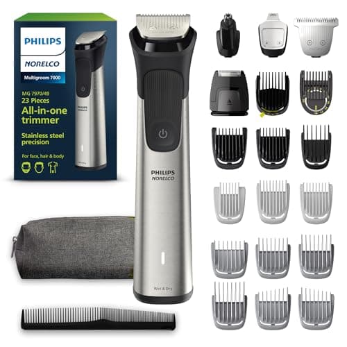 Philips Norelco Multigroom 7000 Series, All-in-One Trimmer, Beard Trimmer and Hair Clipper, 23-Piece Men's Grooming Kit for Beard, Face, Nose, Ear, Body, with Titanium Blades, Travel Pouch, MG7970/49 - Image 1