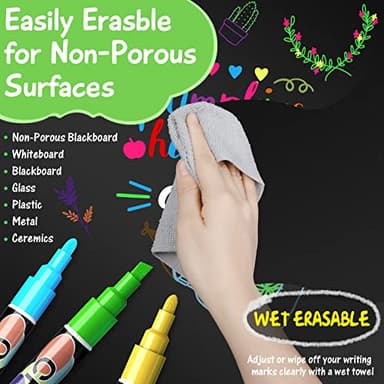 Liquid Erasable Chalk Markers Pens - 12 Colors Washable & Wet Erase Neon Makers for Blackboard, Chalkboard Signs, Glass Window, Graduation Celebration School Kids Art for Cars - Image 3