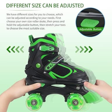 Kids Roller Skates for Boys - Green for Big Kids Age 7 8 9 10 - Adjustable All Light up Wheels Indoor Outdoor Sports Birthday Gift for Son and Grandson - Image 4