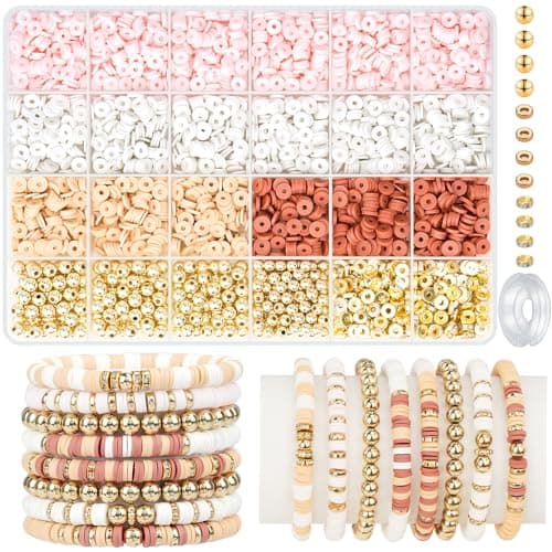 Gionlion 3000 Pcs Clay Beads for Bracelets, Bracelet Making kit Golden Beads for Jewelry Making, Charms Bracelet Kit DIY Arts and Crafts Birthday Mothers Day Gifts Toys - Image 1