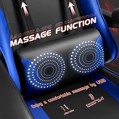 Shahoo Gaming Chair with Footrest and Massage Lumbar Support, Video Game Chairs Height Adjustable Seat with Headrest for Office or Bedroom, Study Room, Blue - Image 5