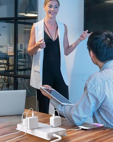 TROND Surge Protector Power Strip 10 ft, Flat Plug Long Extension Cord, 13 Wide Spaced Outlets, 4000 Joules, 32W Quick Charge 3.0 & USB C, Wall Mount, Under Desk, Heavy Duty, ETL Listed, White - Image 8