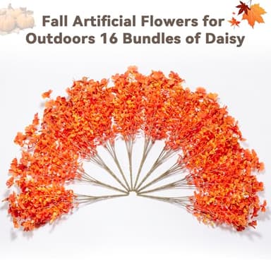 HAORESULT Fall Artificial Flowers for Outdoors 16 Bundles of Daisy Flowers to Add a Touch of Classy to Your Front Door, Porch, Patio, Courtyards, and Balcony - Image 2