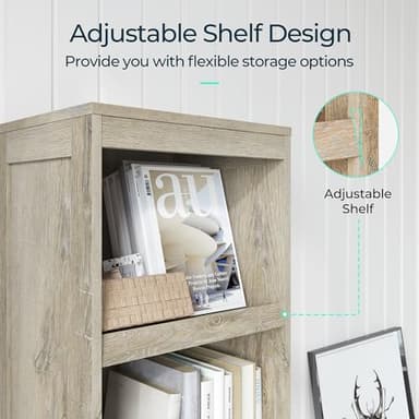 LINSY HOME 5-Shelf Bookcase, Narrow Bookshelves Floor Standing Display Storage Shelves 68 in Tall Bookcase Home Decor Furniture for Home Office, Living Room, Bed Room - Light Brown - Image 5