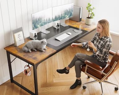Coleshome 71 Inch Computer Desk, Modern Simple Style Desk for Home Office, Study Student Writing Desk, Vintage and Black - Image 5