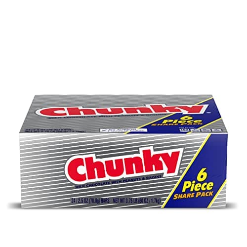 Chunky, Milk Chocolate with Freshly Roasted Peanuts and Chewy Raisins, Individually Wrapped Candy Bar, Share Pack 2.5.oz each, Bulk 24 Pack - Image 1