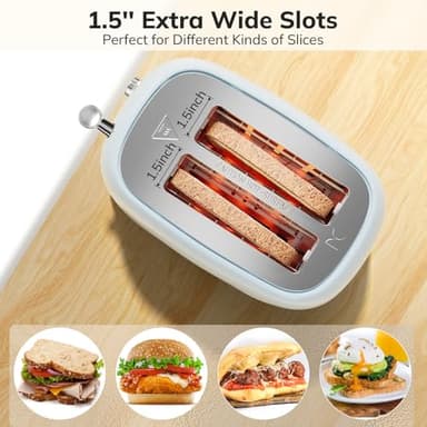 Retro 2 Slice Stainless Steel Toaster with 6 Bread Shade Settings, Bagel, Cancel, Defrost Function, Extra Wide Slot, Removable Crumb Tray, Blue - Image 4