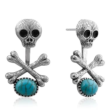 Halloween Earrings Silver Turquoise Skull Stud Earrings Skull Head Earrings for Men Women Birthstone Earrings for Halloween Gift - Image 1