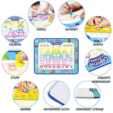 Jasonwell Aqua Water Doodle Mat 40 X 32 Inches Large Magic Drawing Doodling Mat Coloring Mat Educational Toys Christmas Birthday Gifts for Kids Toddler Boys Girls Age 2 3 4 5 6 7 8 Year Old (Alphabet) - Image 4